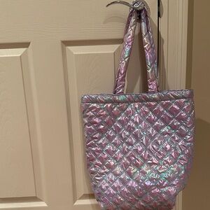 Holographic Quilted Tote Bag - Pink